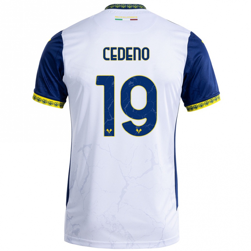 Enfant Football Maillot Lineth Cedeno #19 Blanc Bleu Tenues Extérieur 2024/25