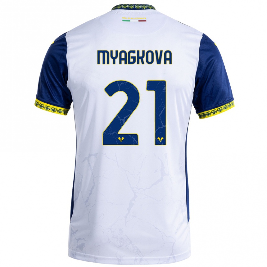 Enfant Football Maillot Alina Myagkova #21 Blanc Bleu Tenues Extérieur 2024/25