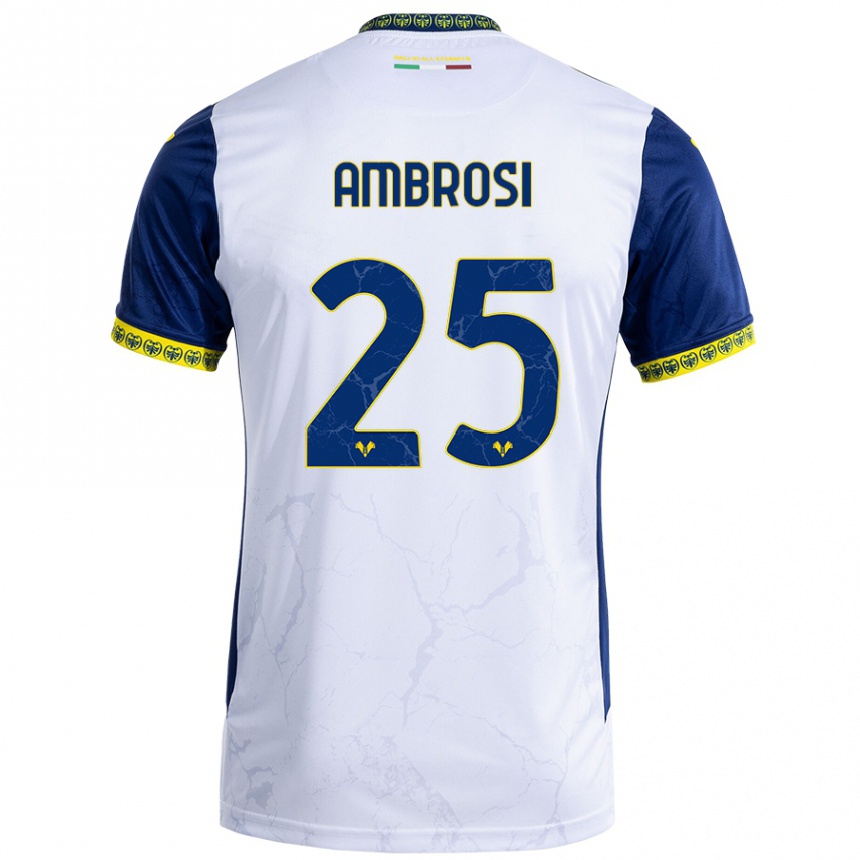 Enfant Football Maillot Caterina Ambrosi #25 Blanc Bleu Tenues Extérieur 2024/25