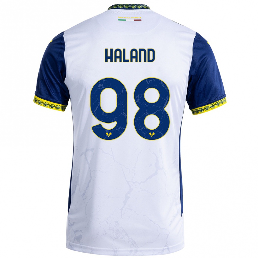 Enfant Football Maillot Benedicte Iversen Håland #98 Blanc Bleu Tenues Extérieur 2024/25