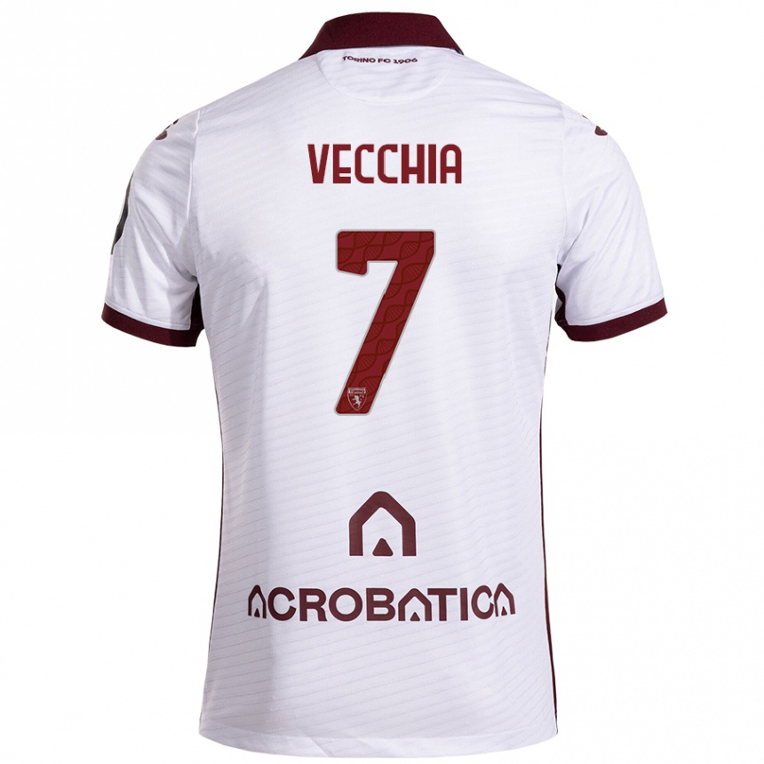 Enfant Football Maillot Marco Dalla Vecchia #7 Blanc Marron Tenues Extérieur 2024/25