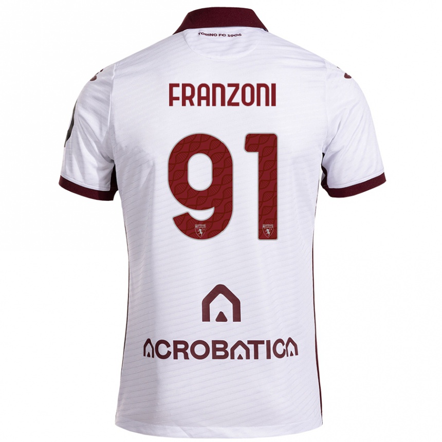 Enfant Football Maillot Nicolò Franzoni #91 Blanc Marron Tenues Extérieur 2024/25