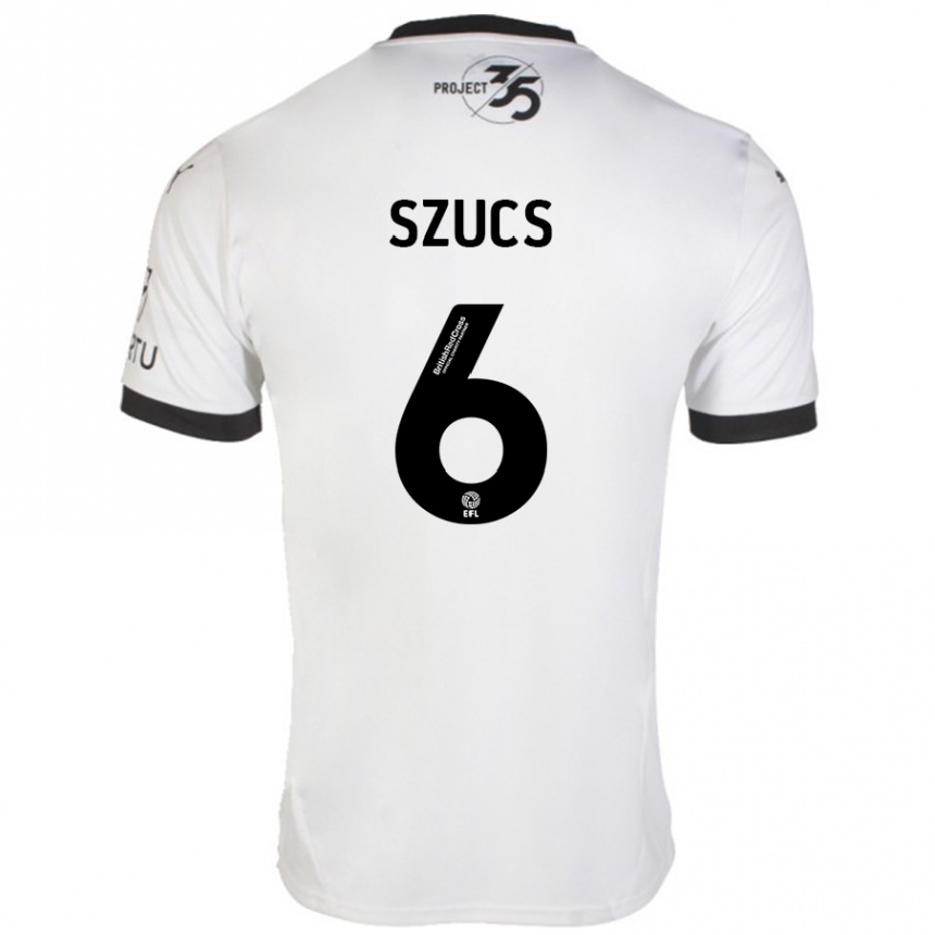 Enfant Football Maillot Kornél Szűcs #6 Blanc Noir Tenues Extérieur 2024/25