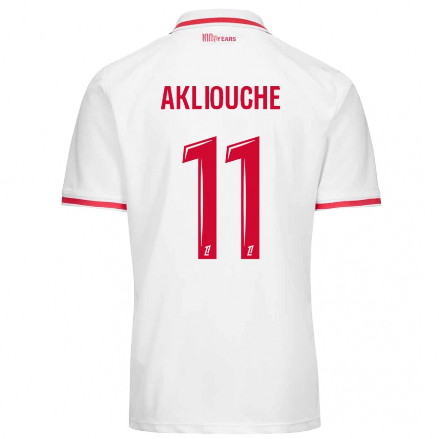 Homme Football Maillot Maghnes Akliouche #11 Blanc Rouge Tenues Domicile 2024/25