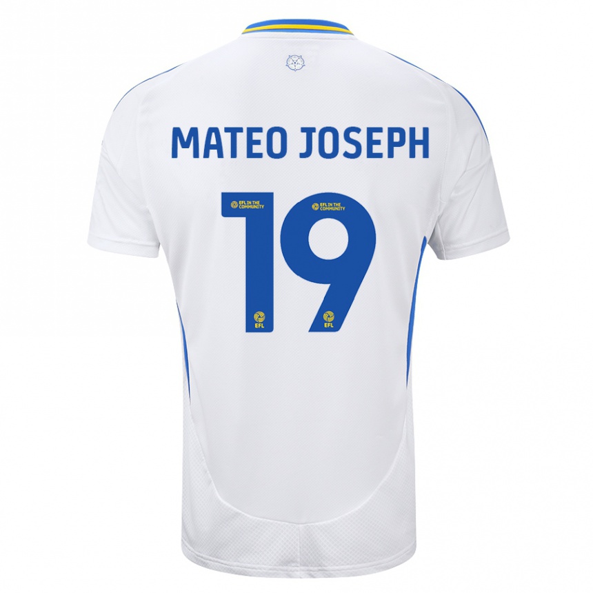 Homme Football Maillot Mateo Joseph #19 Blanc Bleu Tenues Domicile 2024/25