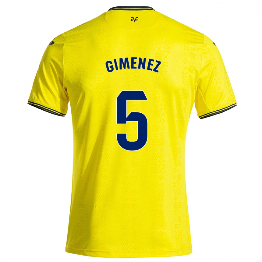 Homme Football Maillot Yenifer Giménez #5 Jaune Noir Tenues Domicile 2024/25