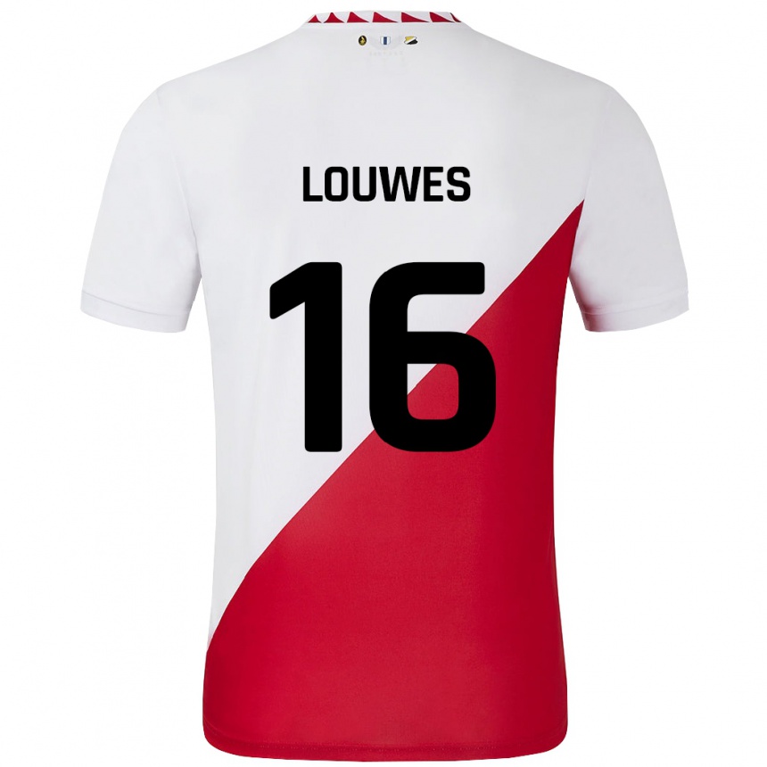 Homme Football Maillot Puck Louwes #16 Blanc Rouge Tenues Domicile 2024/25