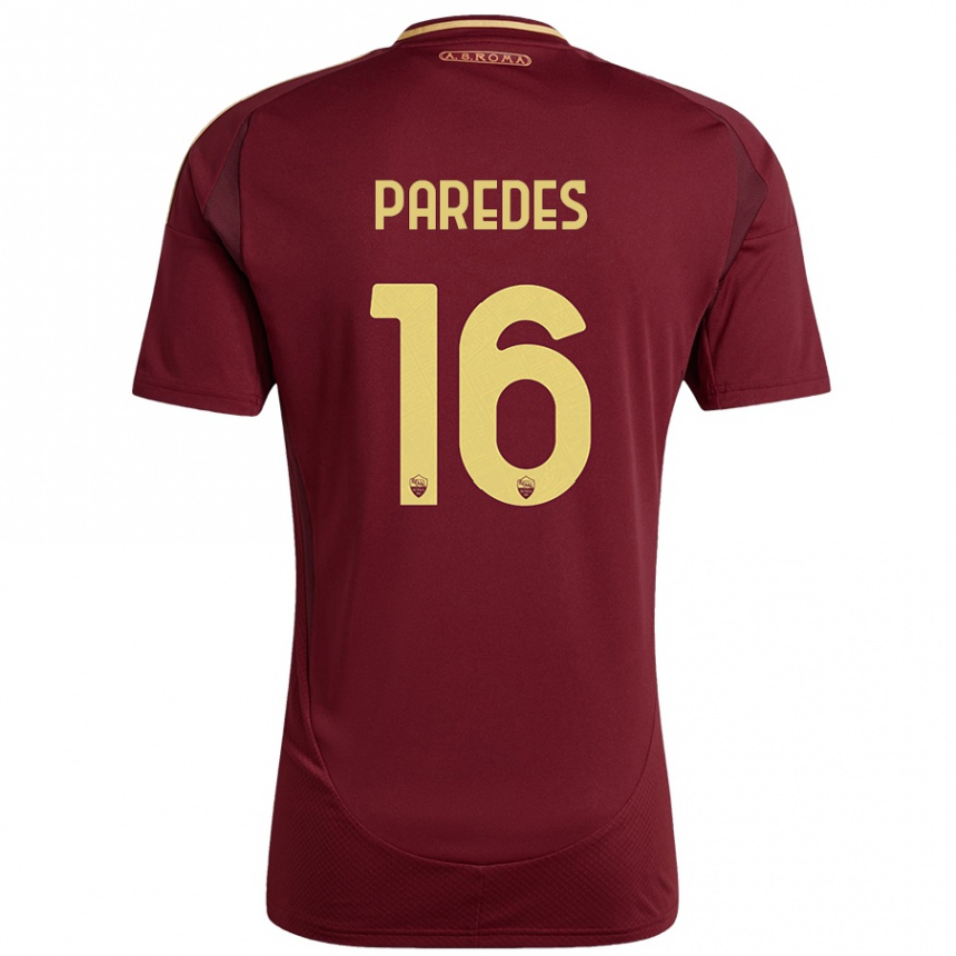 Homme Football Maillot Leandro Paredes #16 Rouge Brun Or Tenues Domicile 2024/25