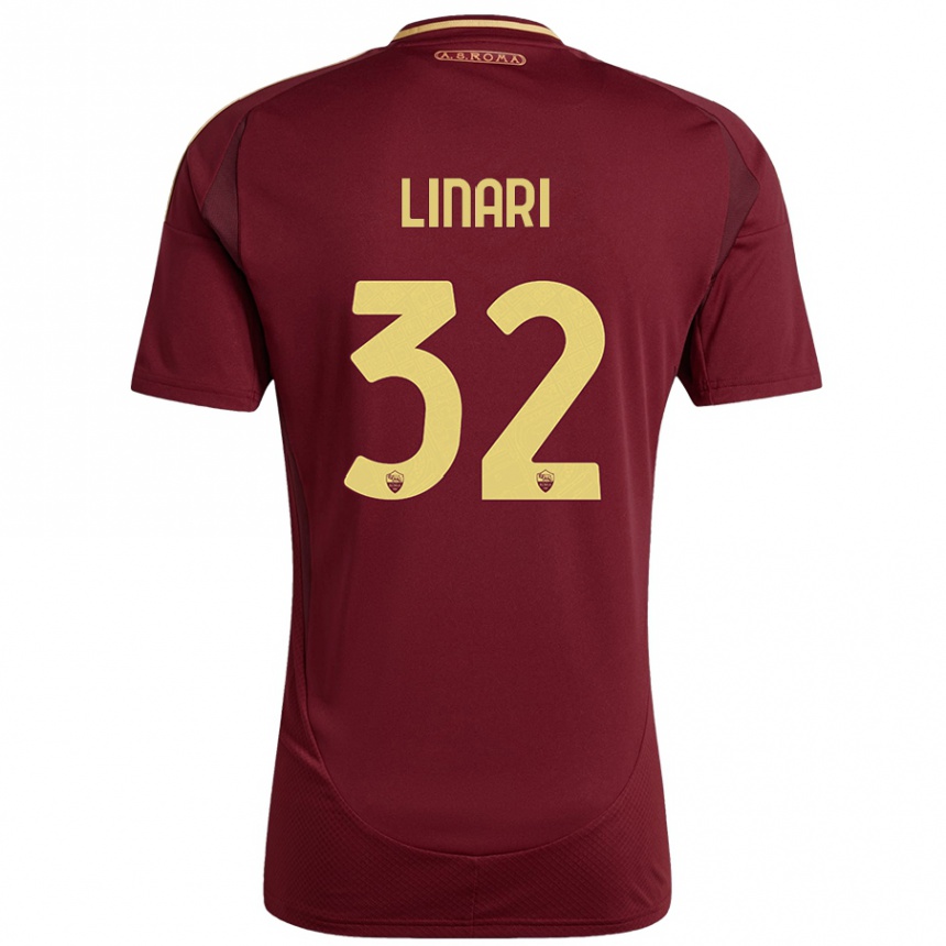 Homme Football Maillot Elena Linari #32 Rouge Brun Or Tenues Domicile 2024/25