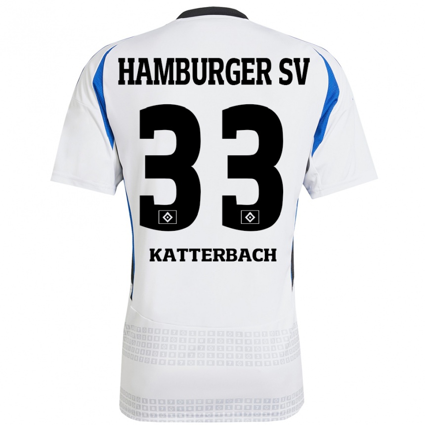 Homme Football Maillot Noah Katterbach #33 Blanc Bleu Tenues Domicile 2024/25