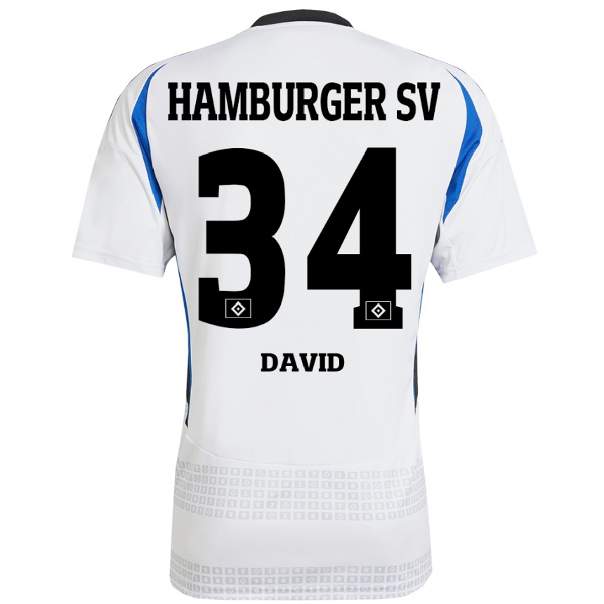 Homme Football Maillot Jonas David #34 Blanc Bleu Tenues Domicile 2024/25