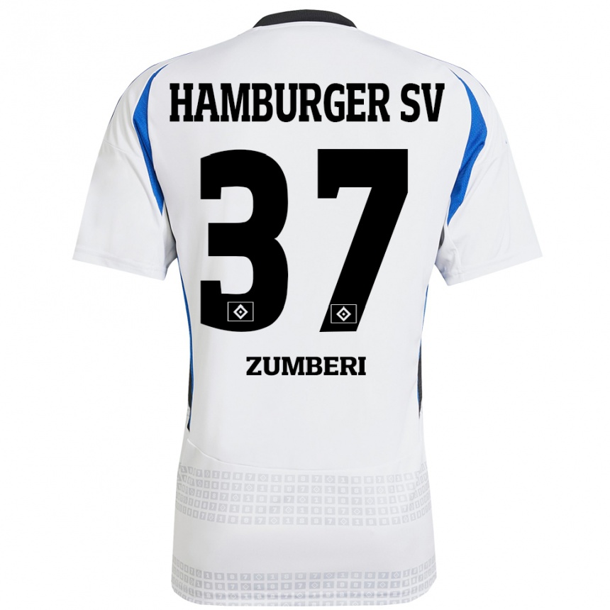 Homme Football Maillot Valon Zumberi #37 Blanc Bleu Tenues Domicile 2024/25