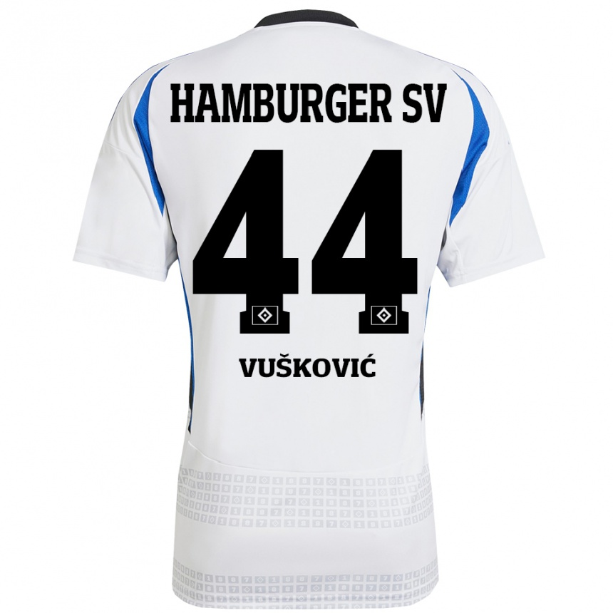 Homme Football Maillot Mario Vuskovic #44 Blanc Bleu Tenues Domicile 2024/25