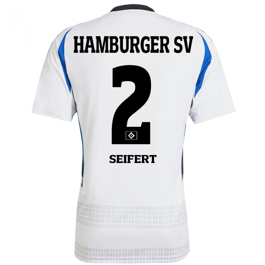 Homme Football Maillot Luis Seifert #2 Blanc Bleu Tenues Domicile 2024/25