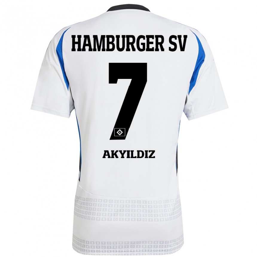 Homme Football Maillot Liam Akyildiz #7 Blanc Bleu Tenues Domicile 2024/25