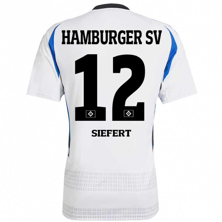 Homme Football Maillot Louis Siefert #12 Blanc Bleu Tenues Domicile 2024/25