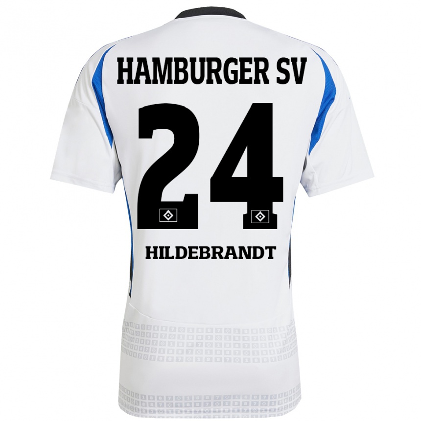 Homme Football Maillot Tjark Hildebrandt #24 Blanc Bleu Tenues Domicile 2024/25