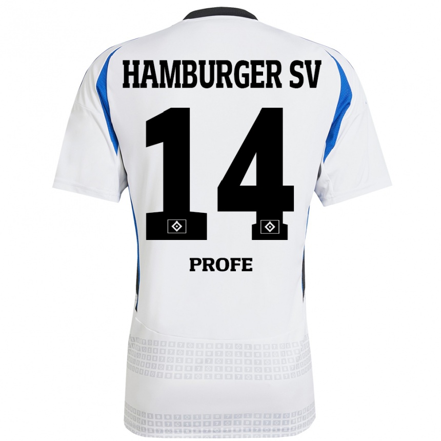 Homme Football Maillot Sophie Profé #14 Blanc Bleu Tenues Domicile 2024/25