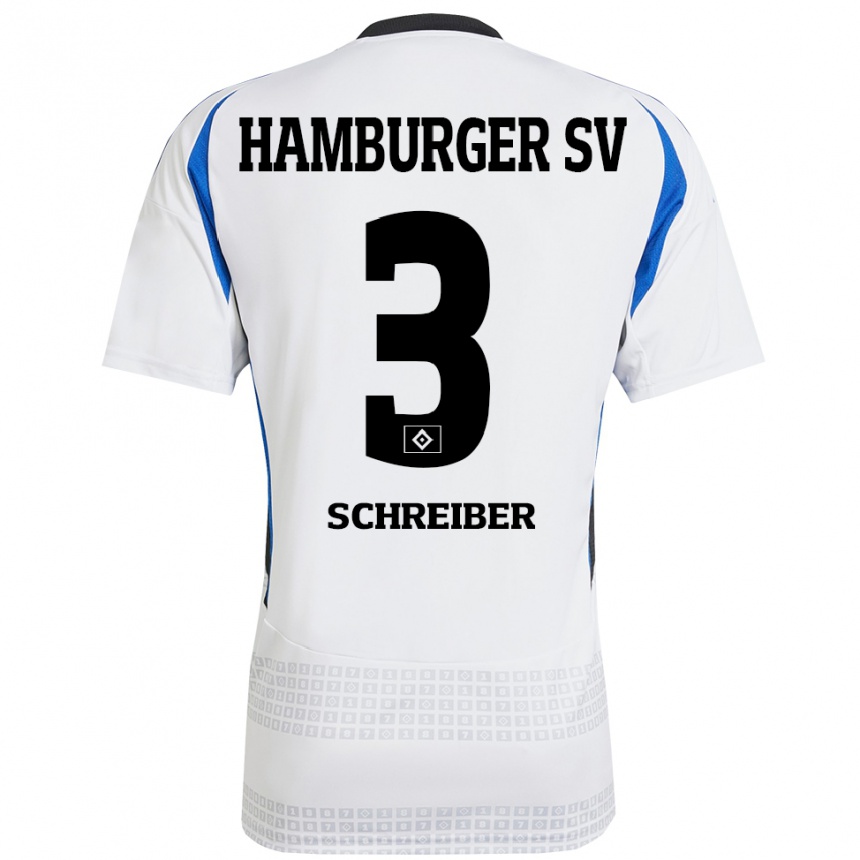 Homme Football Maillot David Schreiber #3 Blanc Bleu Tenues Domicile 2024/25