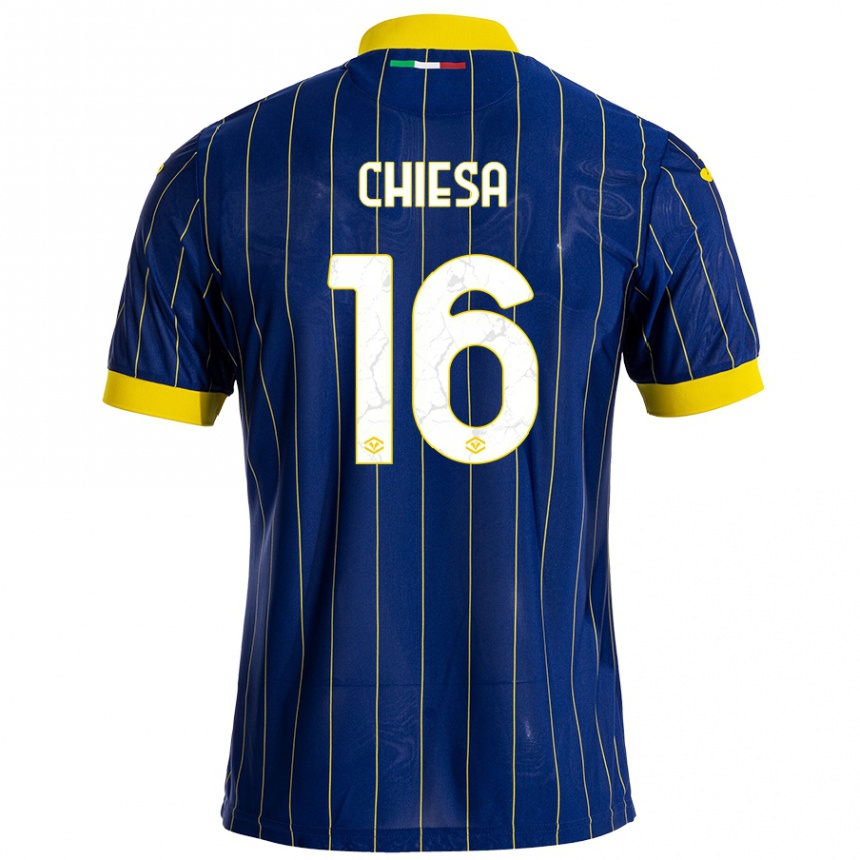 Homme Football Maillot Mattia Chiesa #16 Bleu Jaune Tenues Domicile 2024/25