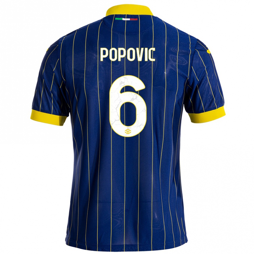 Homme Football Maillot Andrej Popovic #6 Bleu Jaune Tenues Domicile 2024/25