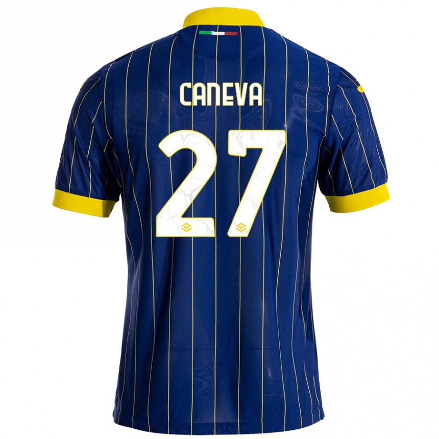 Homme Football Maillot Elia Caneva #27 Bleu Jaune Tenues Domicile 2024/25