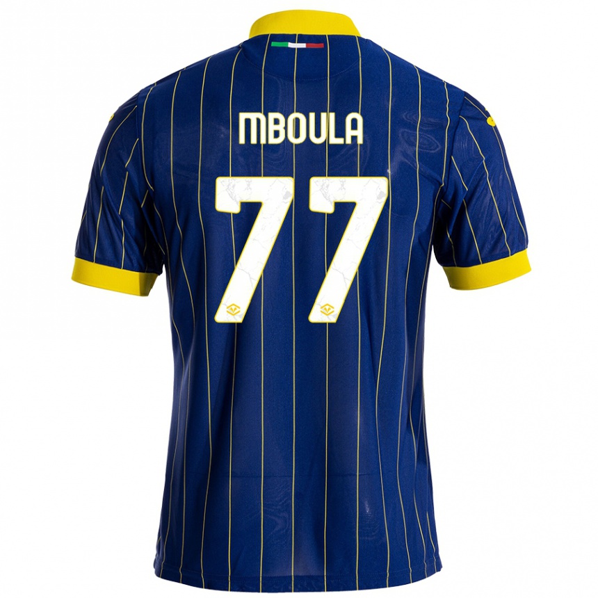 Homme Football Maillot Jordi Mboula #77 Bleu Jaune Tenues Domicile 2024/25