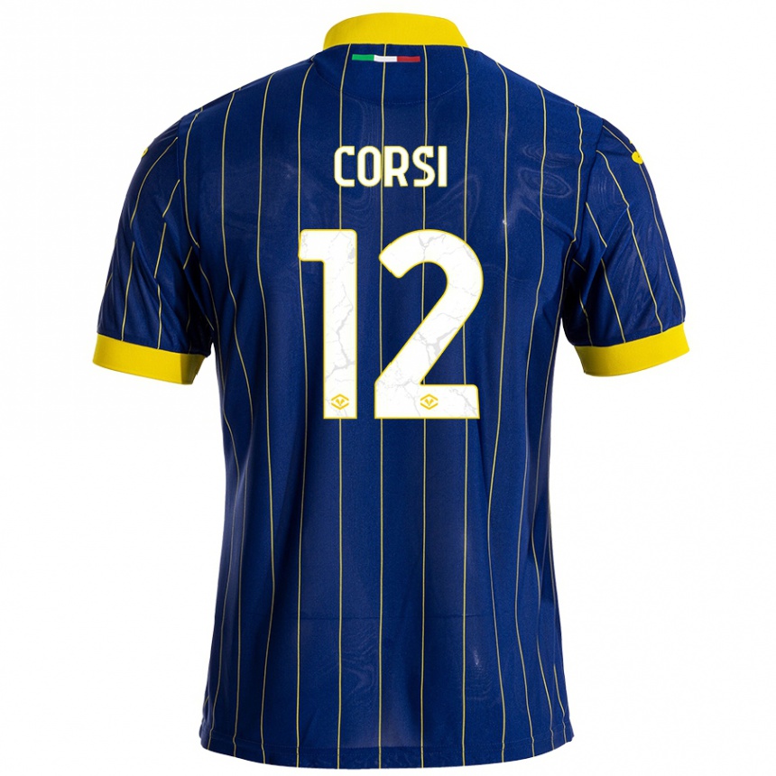 Homme Football Maillot Sara Corsi #12 Bleu Jaune Tenues Domicile 2024/25