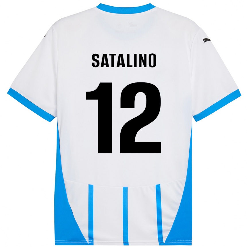 Homme Football Maillot Giacomo Satalino #12 Blanc Bleu Tenues Extérieur 2024/25