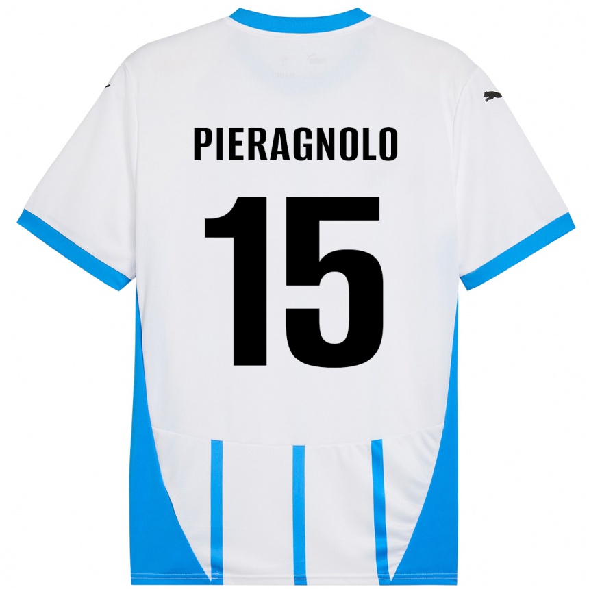 Homme Football Maillot Edoardo Pieragnolo #15 Blanc Bleu Tenues Extérieur 2024/25