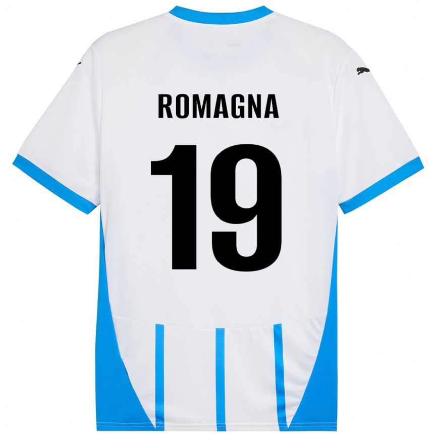 Homme Football Maillot Filippo Romagna #19 Blanc Bleu Tenues Extérieur 2024/25