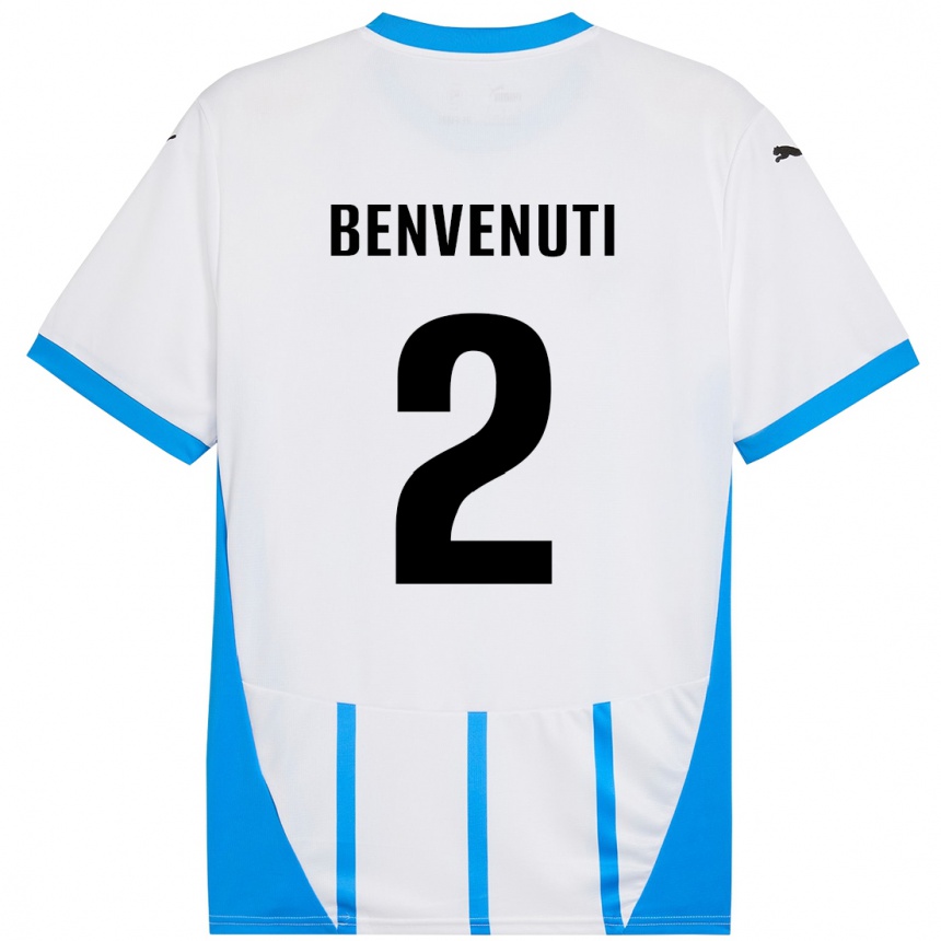 Homme Football Maillot Giacomo Benvenuti #2 Blanc Bleu Tenues Extérieur 2024/25