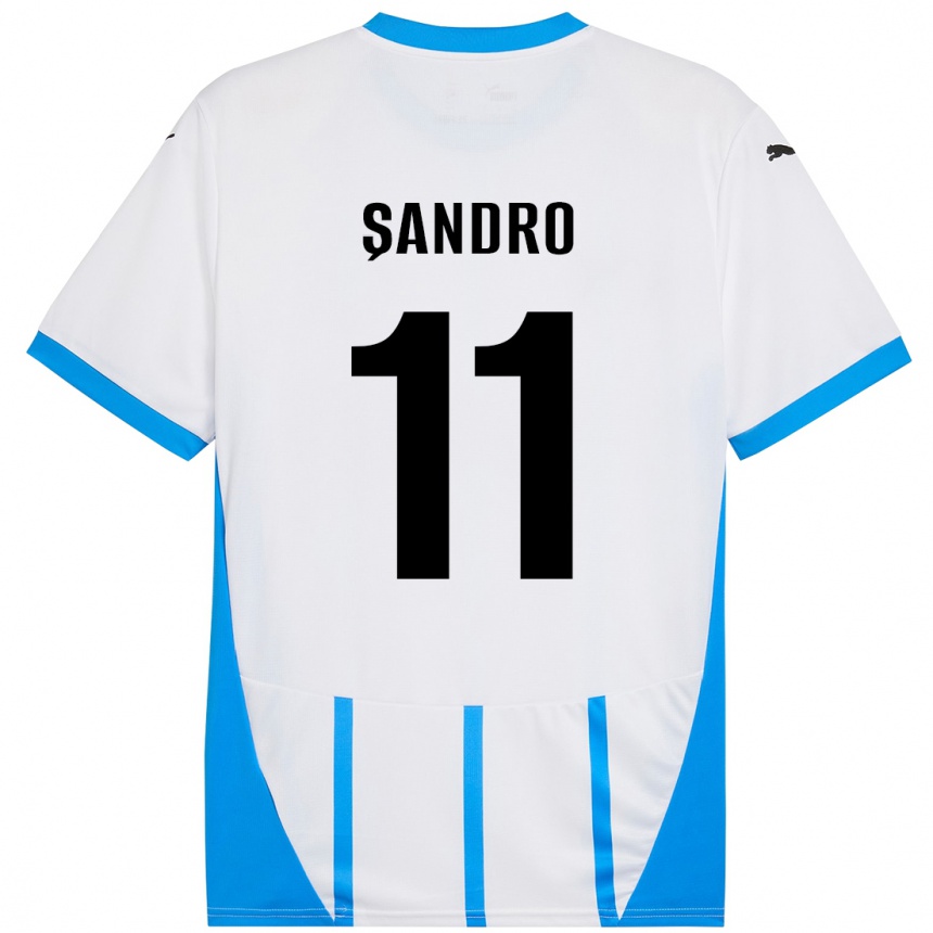 Homme Football Maillot Denis Șandro #11 Blanc Bleu Tenues Extérieur 2024/25