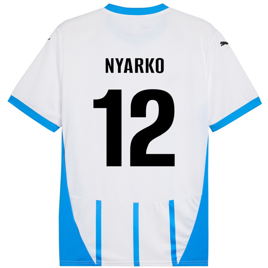 Homme Football Maillot Lorenzo Nyarko #12 Blanc Bleu Tenues Extérieur 2024/25