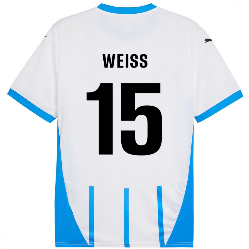 Homme Football Maillot David Weiss #15 Blanc Bleu Tenues Extérieur 2024/25