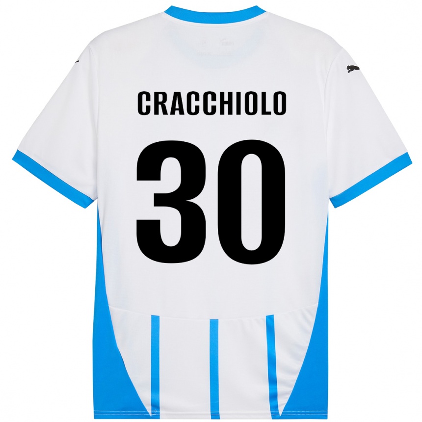 Homme Football Maillot Leonardo Cracchiolo #30 Blanc Bleu Tenues Extérieur 2024/25