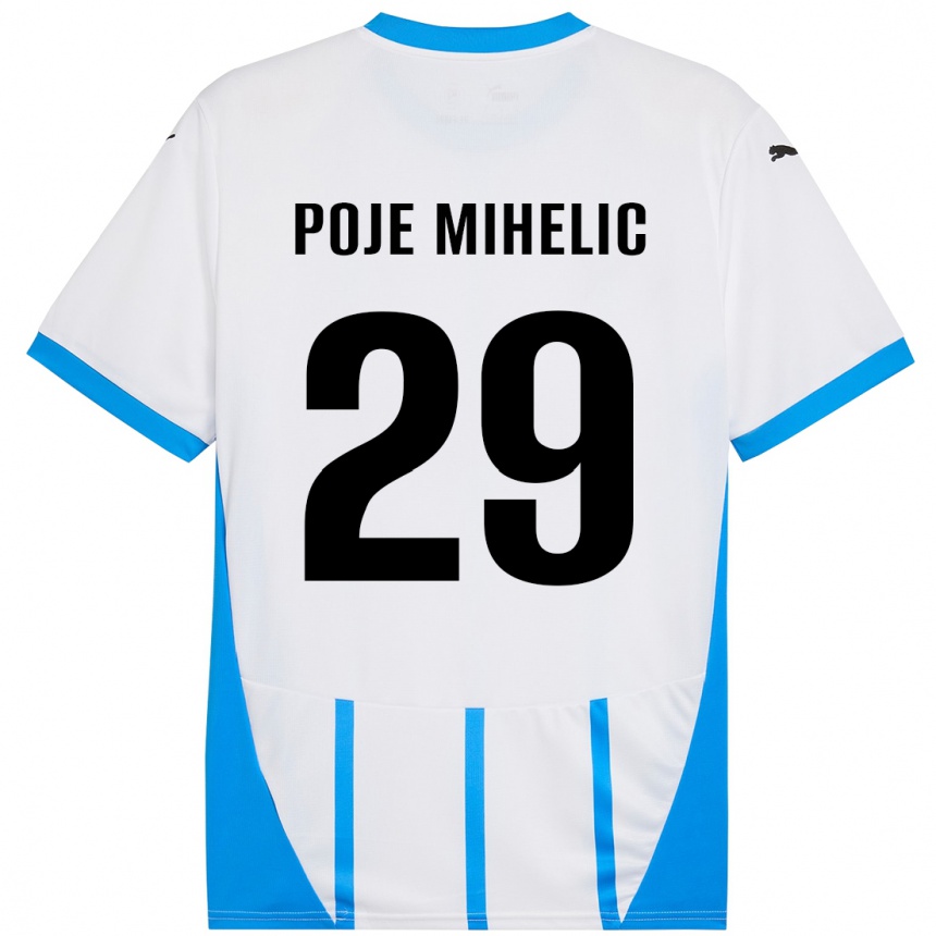 Homme Football Maillot Naja Poje Mihelič #29 Blanc Bleu Tenues Extérieur 2024/25