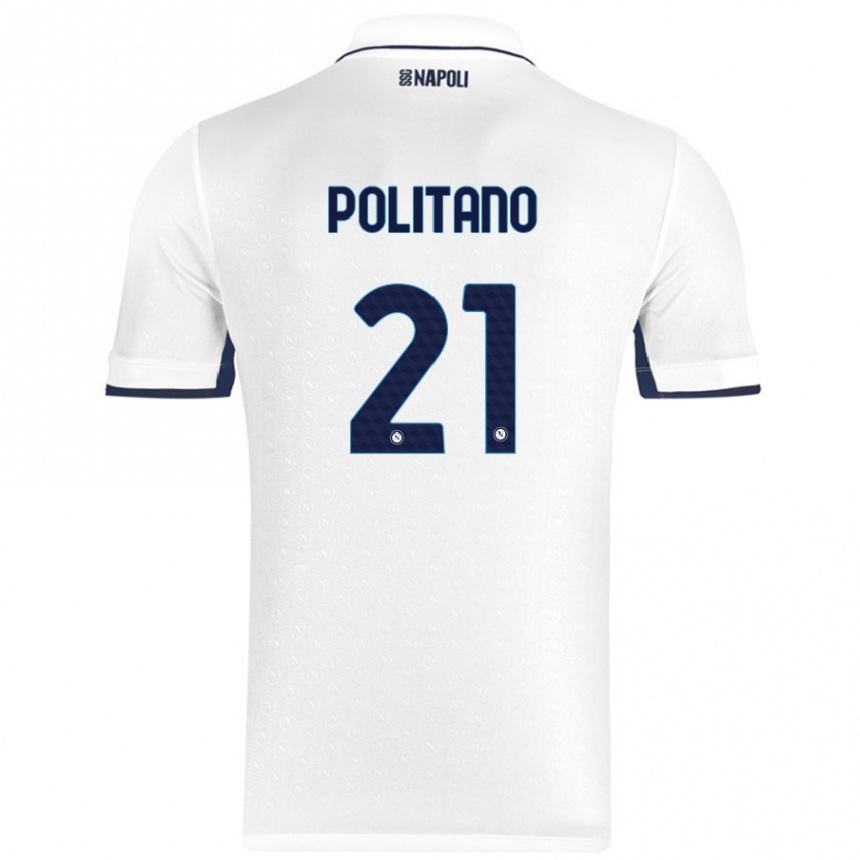 Homme Football Maillot Matteo Politano #21 Blanc Bleu Royal Tenues Extérieur 2024/25