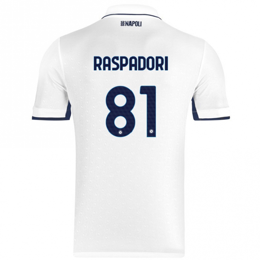 Homme Football Maillot Giacomo Raspadori #81 Blanc Bleu Royal Tenues Extérieur 2024/25