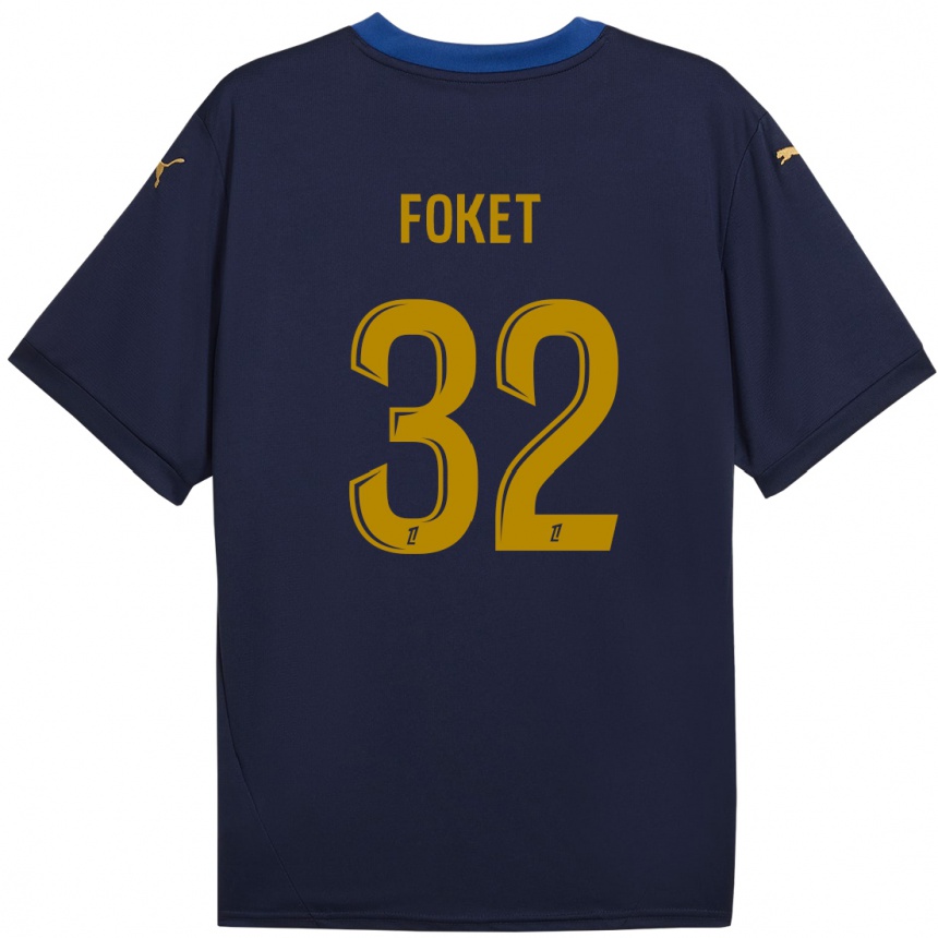 Homme Football Maillot Thomas Foket #32 Bleu Marine Doré Tenues Extérieur 2024/25