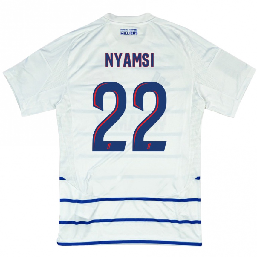 Homme Football Maillot Gerzino Nyamsi #22 Blanc Bleu Tenues Extérieur 2024/25