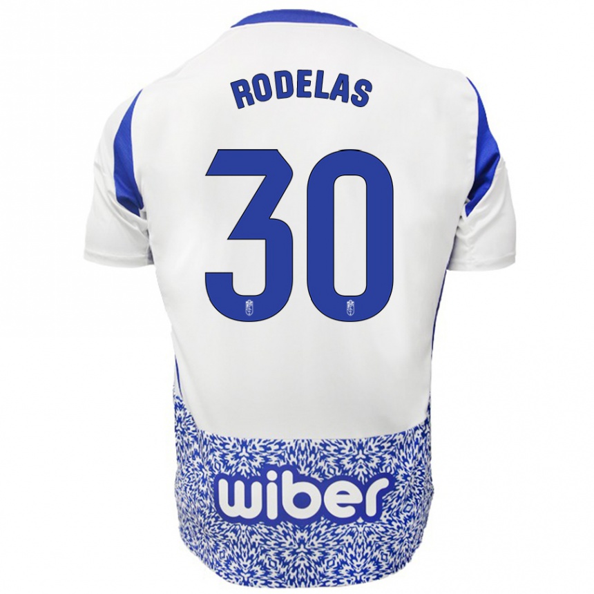 Homme Football Maillot Sergio Rodelas #30 Blanc Bleu Tenues Extérieur 2024/25