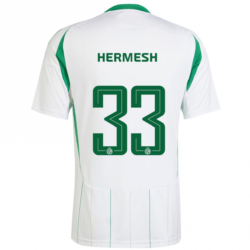 Homme Football Maillot Liam Hermesh #33 Blanc Vert Tenues Extérieur 2024/25