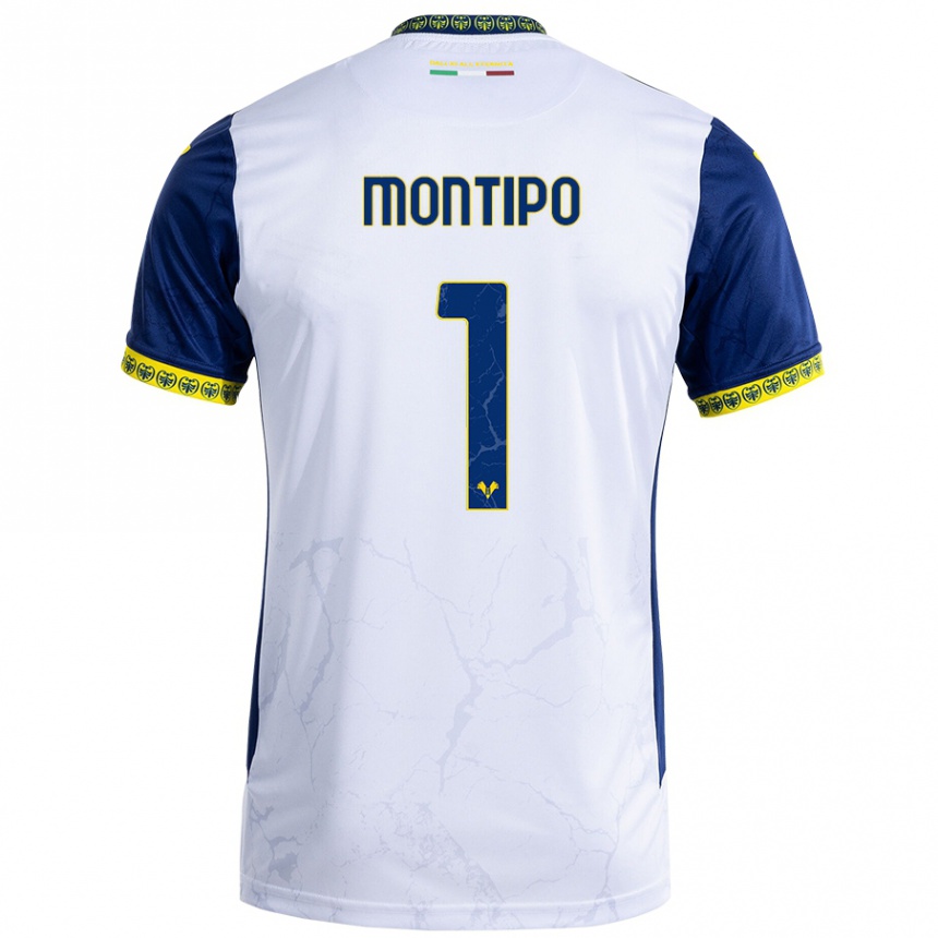 Homme Football Maillot Lorenzo Montipò #1 Blanc Bleu Tenues Extérieur 2024/25