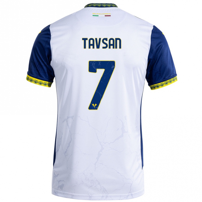 Homme Football Maillot Elayis Tavsan #7 Blanc Bleu Tenues Extérieur 2024/25