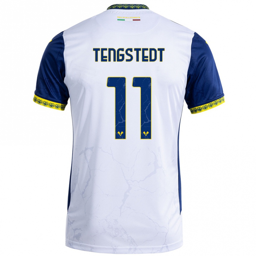 Homme Football Maillot Casper Tengstedt #11 Blanc Bleu Tenues Extérieur 2024/25