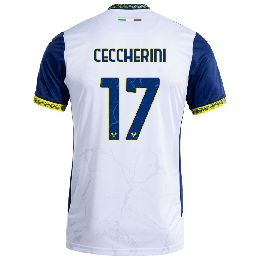 Homme Football Maillot Federico Ceccherini #17 Blanc Bleu Tenues Extérieur 2024/25