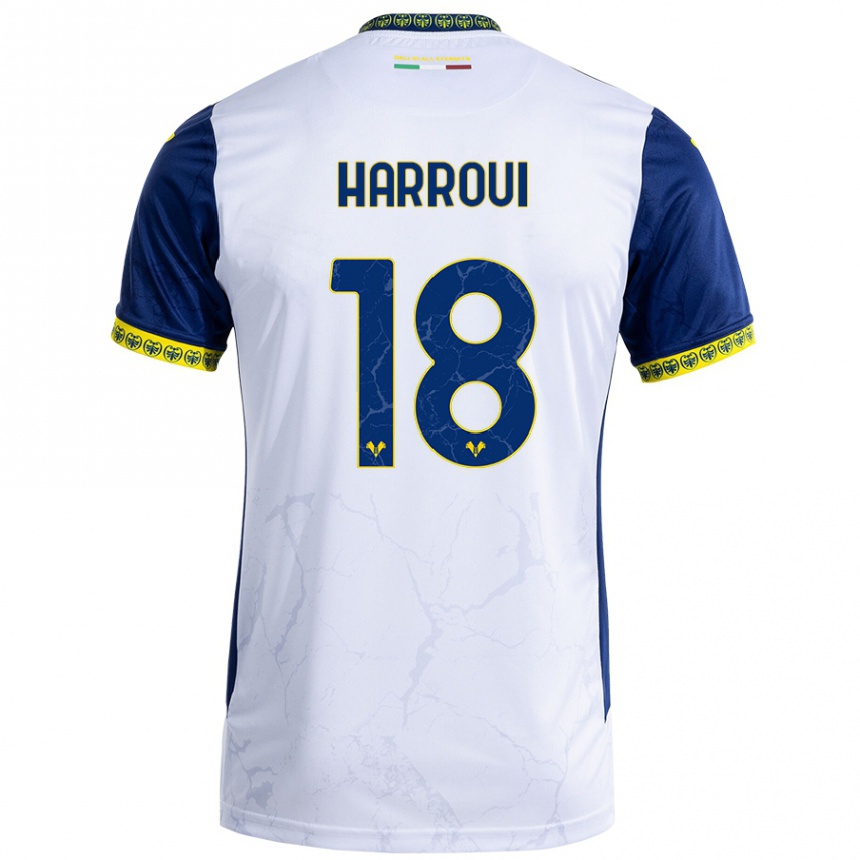 Homme Football Maillot Abdou Harroui #18 Blanc Bleu Tenues Extérieur 2024/25