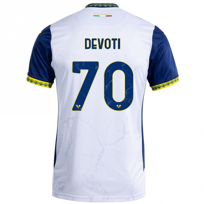 Homme Football Maillot Andrea Devoti #70 Blanc Bleu Tenues Extérieur 2024/25