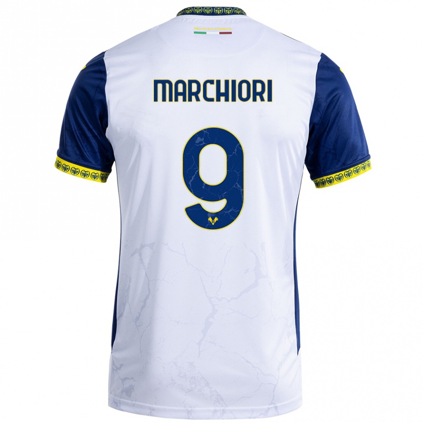 Homme Football Maillot Giorgia Marchiori #9 Blanc Bleu Tenues Extérieur 2024/25